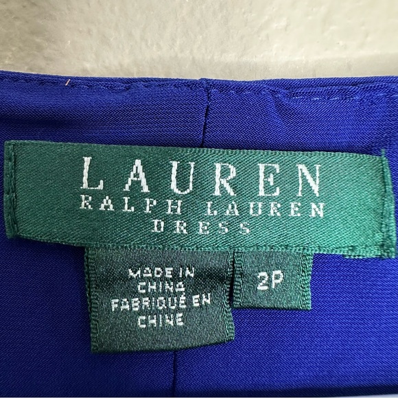 Lauren Ralph Lauren Dress Womens Size 2P Mock Wrap Capri Blue Cap Sleeve Stretch - Picture 7 of 12